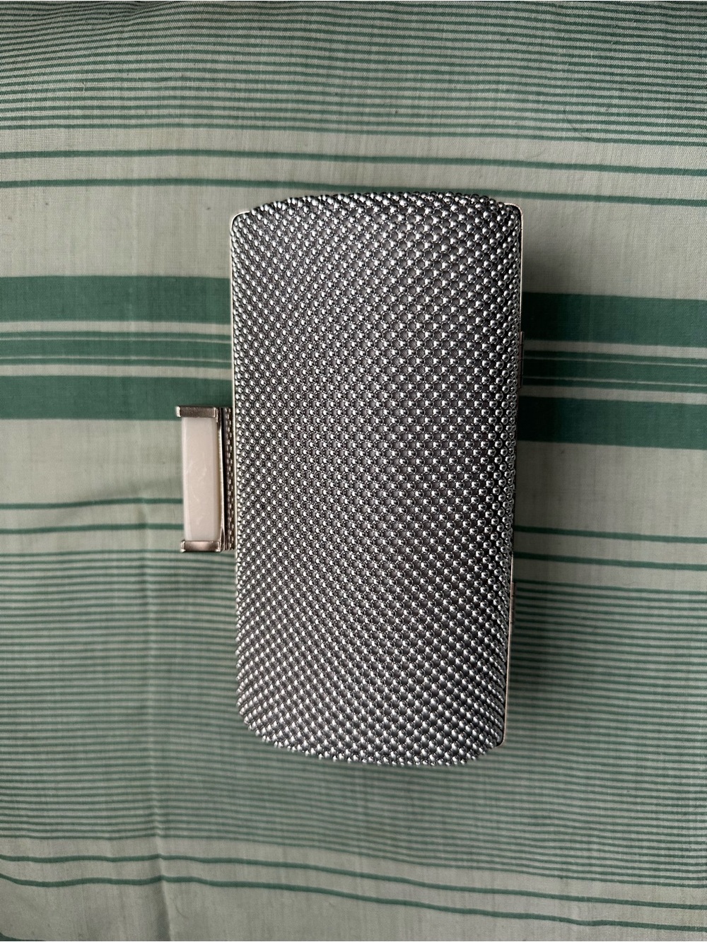 Jessica McClintock Silver Textured Metal Clutch- NEW in box